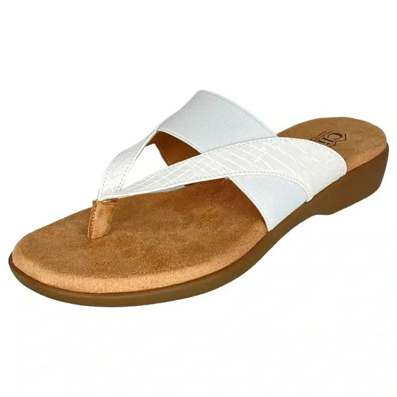 Cliffs White Mountain Bumble White Patent Leather Womens Thong Sandals Size 9.5M - Picture 1 of 16